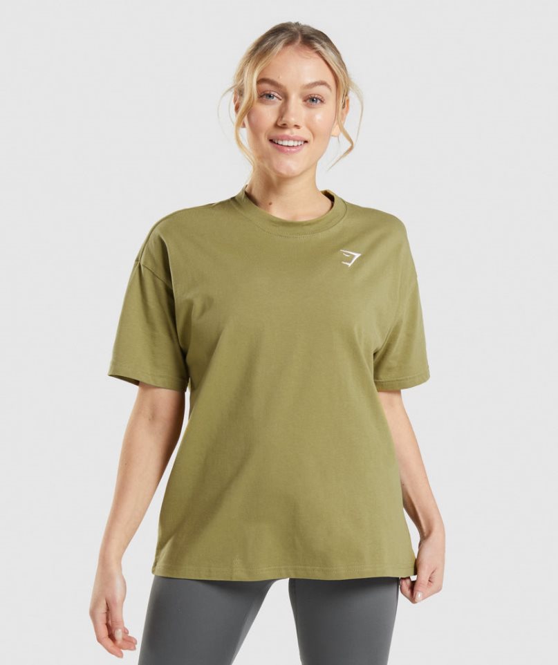 Women\'s Gymshark Training Oversized T-Shirts Olive | CA 8560A1